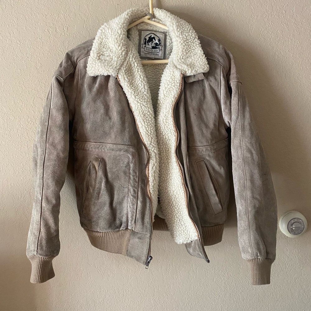 Saddlery Cooper Collections Vintage Beige Suede Faux Sherpa Lined Jacket